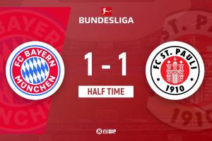 半场-拜仁暂1-1圣保利 凯恩破门奥利塞送助攻